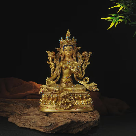 Green Tara Buddha Sculpture: Copper Tibetan-Nepalese Decor