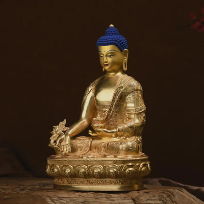 Bronze Medicine Buddha Statue: Tibetan Prayer Altar Decor
