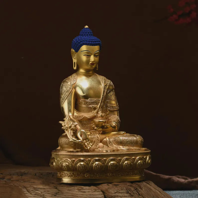 Bronze Medicine Buddha Statue: Tibetan Prayer Altar Decor