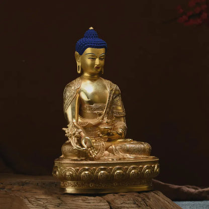 Bronze Medicine Buddha Statue: Tibetan Prayer Altar Decor