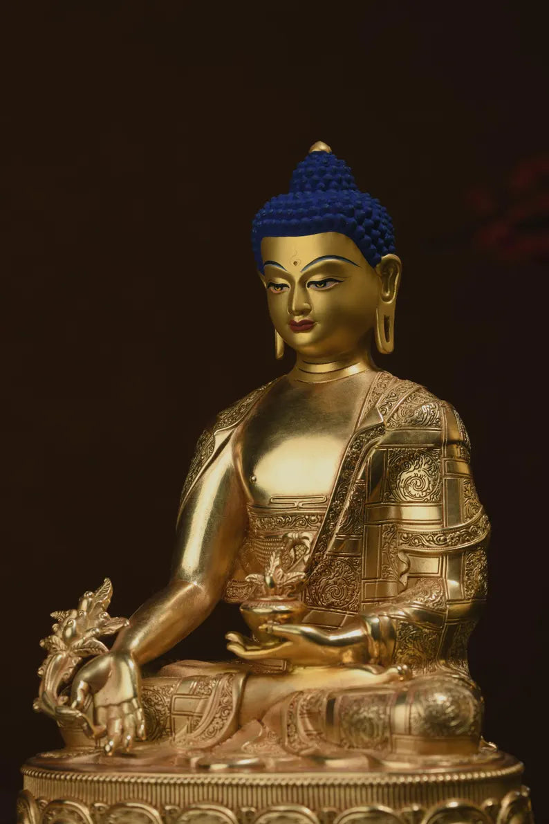 Bronze Medicine Buddha Statue: Tibetan Prayer Altar Decor