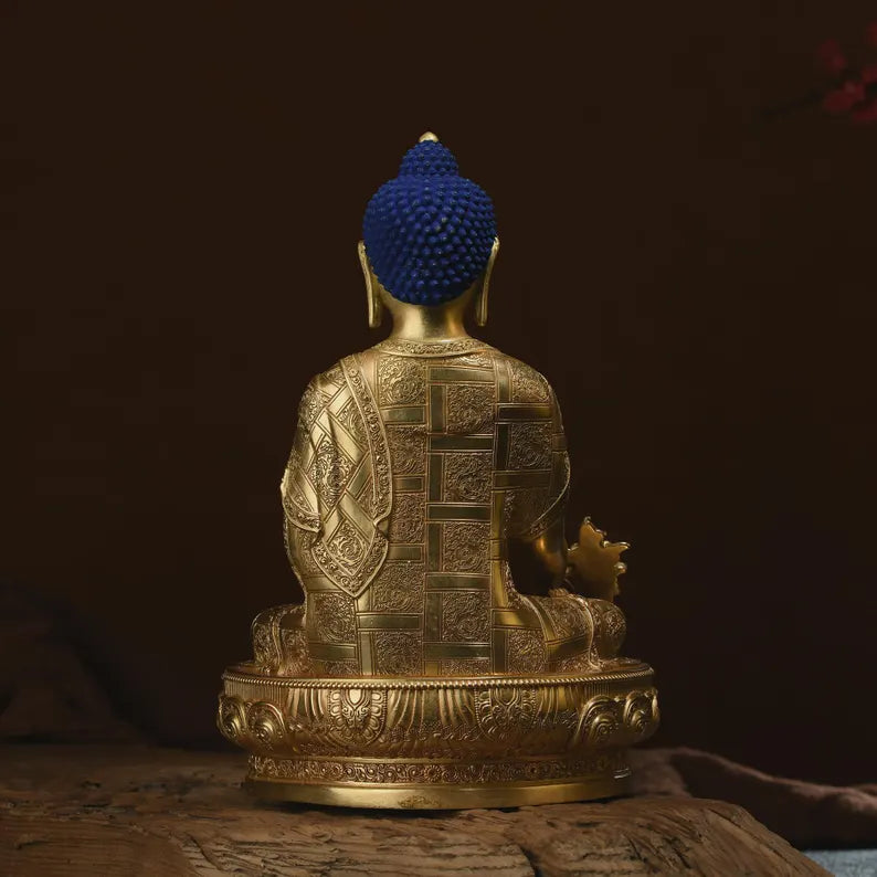 Bronze Medicine Buddha Statue: Tibetan Prayer Altar Decor