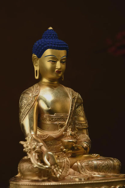 Bronze Medicine Buddha Statue: Tibetan Prayer Altar Decor