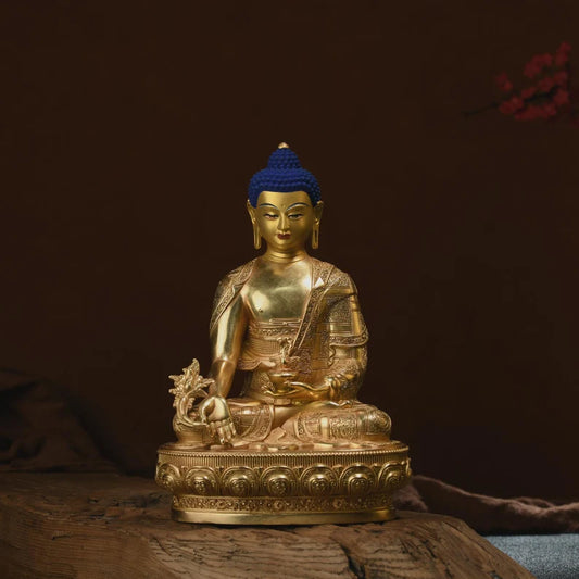 Bronze Medicine Buddha Statue: Tibetan Prayer Altar Decor