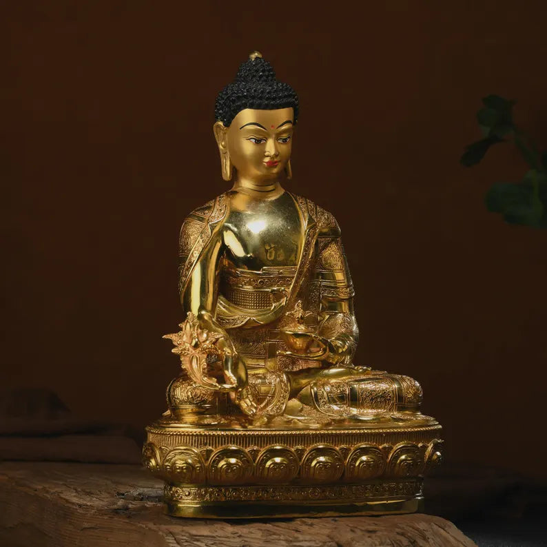 Bronze Medicine Buddha Statue - Tibetan Prayer Ritual Decor