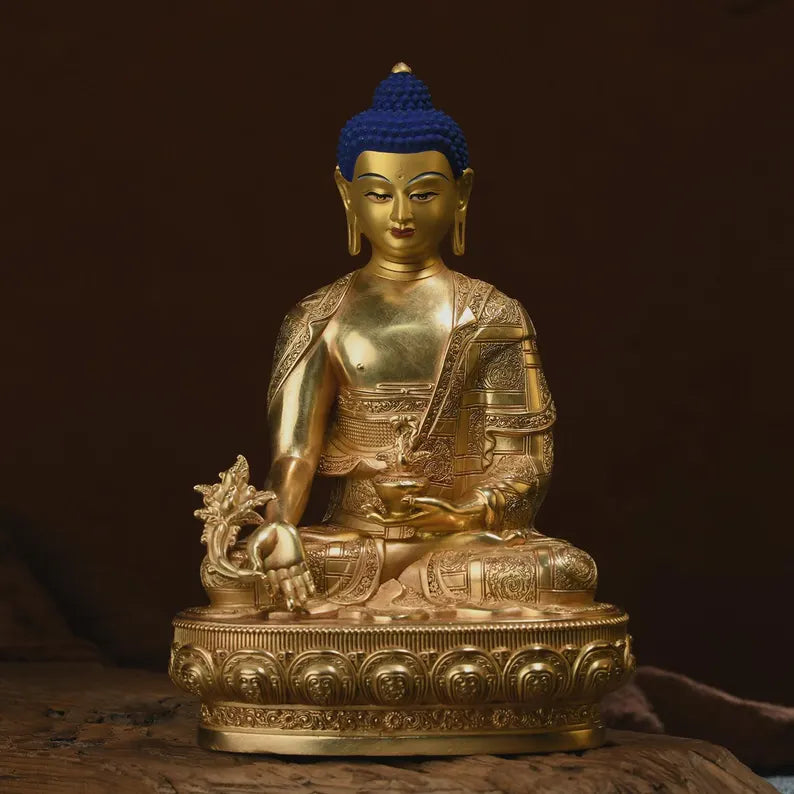 Bronze Medicine Buddha Statue: Tibetan Prayer Altar Decor