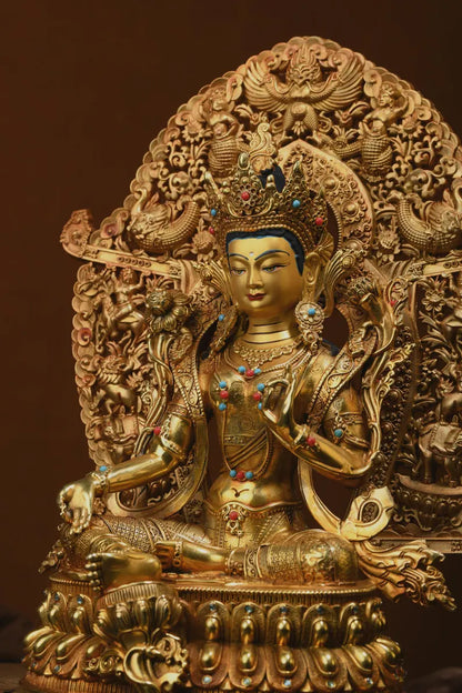 Large Copper Green Tara Buddha Statue: Tibetan Home Decor (27x14x35cm)