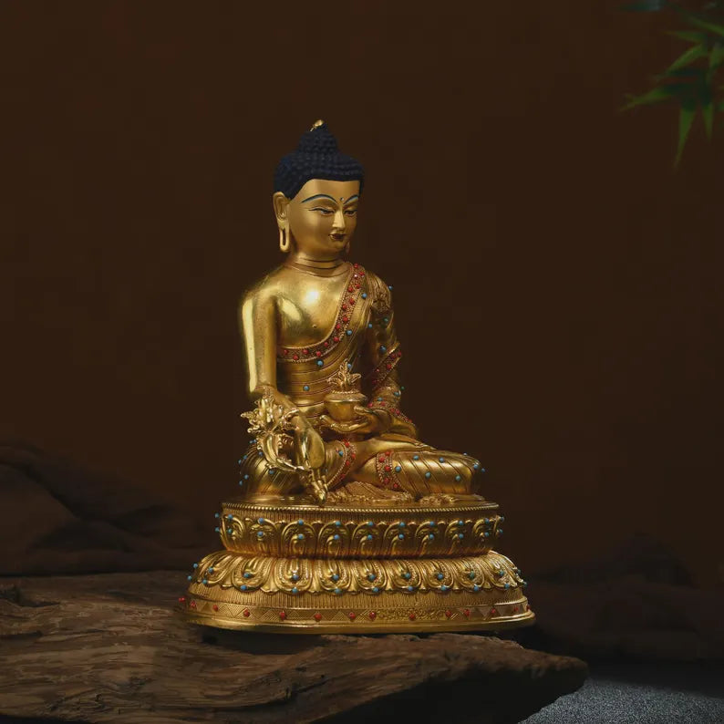 Bronze Medicine Buddha Statue - Tibetan Prayer Decor
