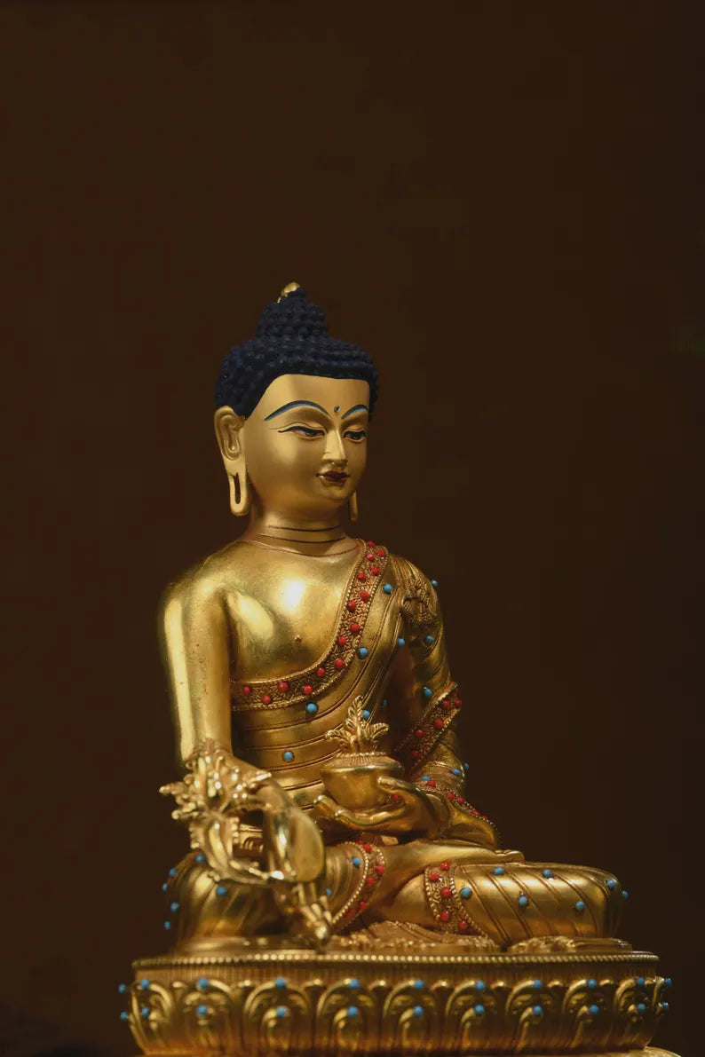 Bronze Medicine Buddha Statue - Tibetan Prayer Decor
