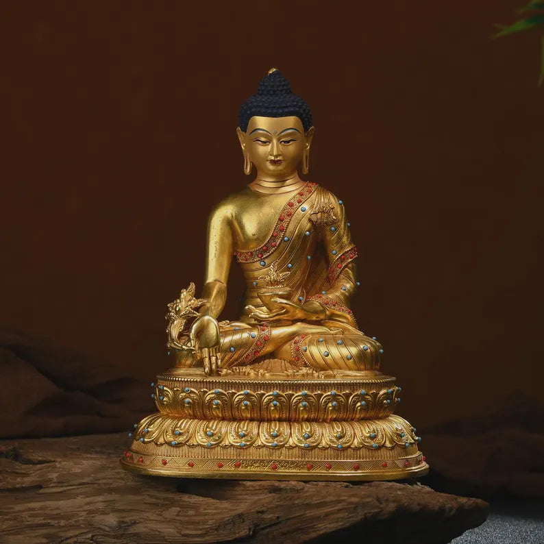 Bronze Medicine Buddha Statue - Tibetan Prayer Decor