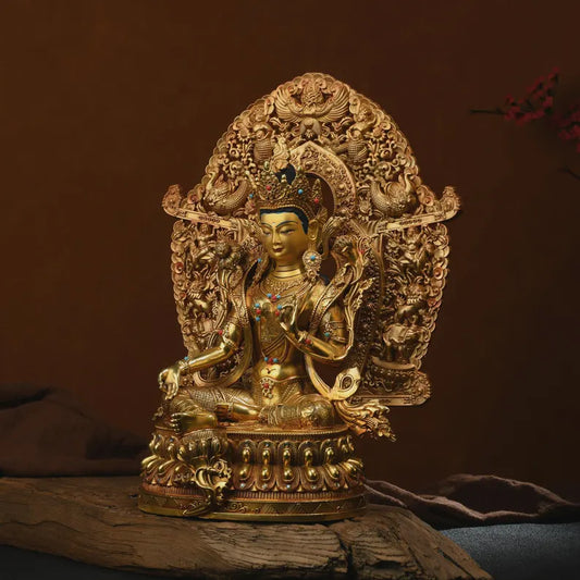 Large Copper Green Tara Buddha Statue: Tibetan Home Decor (27x14x35cm)
