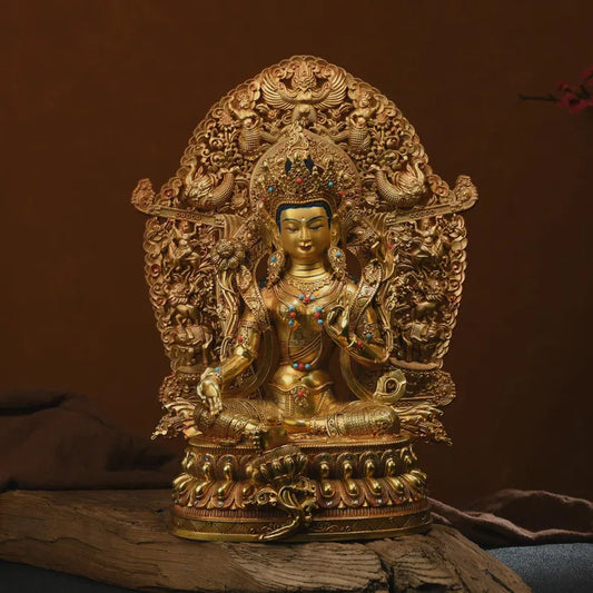 Large Copper Green Tara Buddha Statue: Tibetan Home Decor (27x14x35cm)
