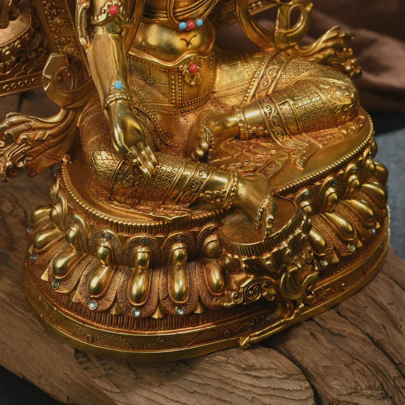 Large Copper Green Tara Buddha Statue: Tibetan Home Decor (27x14x35cm)