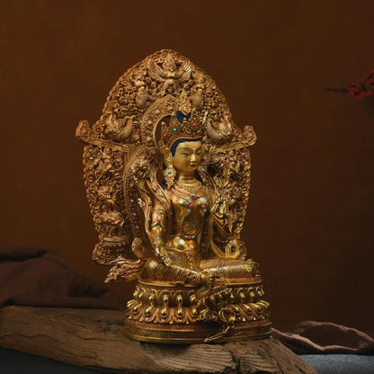 Large Copper Green Tara Buddha Statue: Tibetan Home Decor (27x14x35cm)