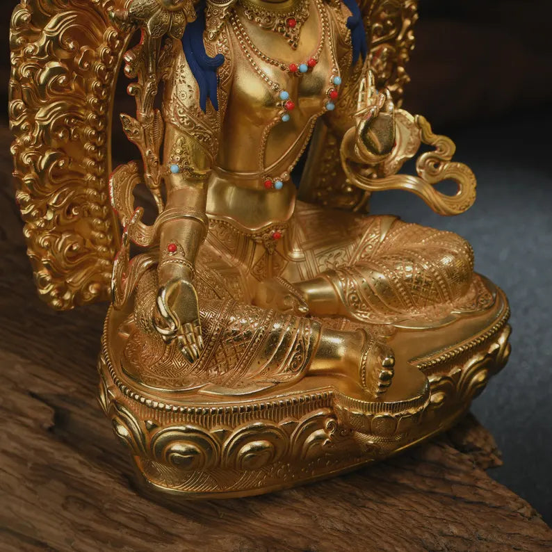 Bronze Green Tara Buddha Statue: Tibet/Nepal Home Decor