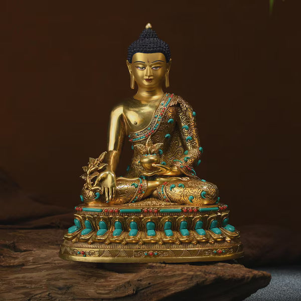 Bronze Medicine Buddha Statue: Tibetan Prayer Altar Decor