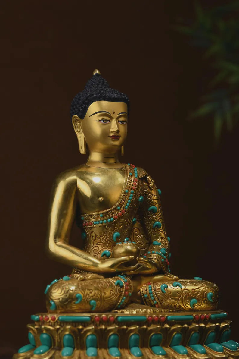 Amitabha Buddha Statue: Tibetan Bronze Sculpture, Home Decor (17cm)