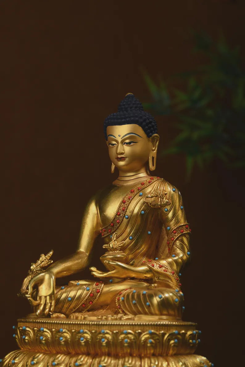 Bronze Medicine Buddha Statue - Tibetan Prayer Decor