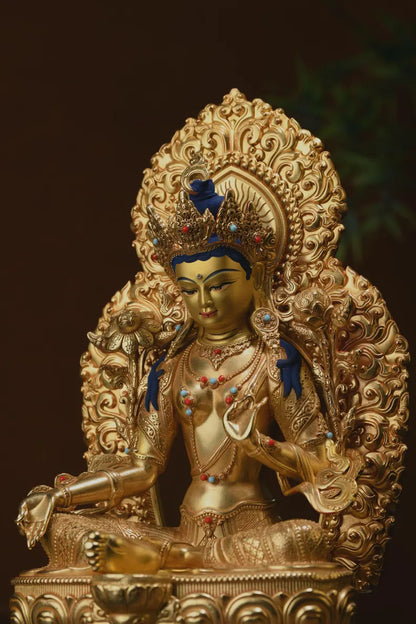 Bronze Green Tara Buddha Statue: Tibet/Nepal Home Decor