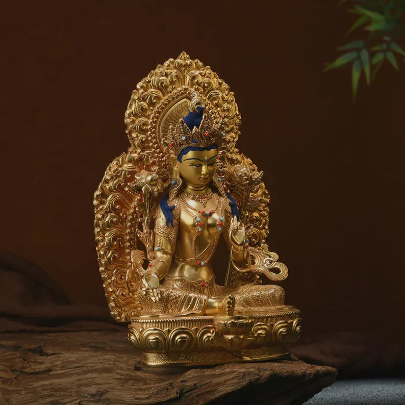 Bronze Green Tara Buddha Statue: Tibet/Nepal Home Decor