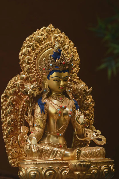 Bronze Green Tara Buddha Statue: Tibet/Nepal Home Decor