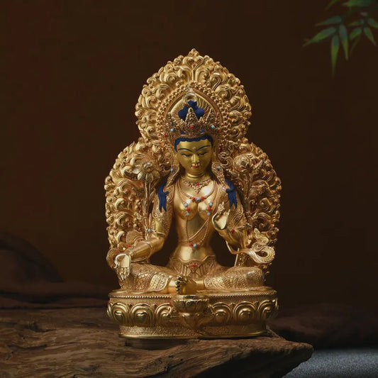 Bronze Green Tara Buddha Statue: Tibet/Nepal Home Decor
