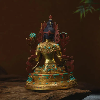 Bronze White Tara Buddha Statue: Tibet/Nepal Home Decor (16cm x12cm x22cm)