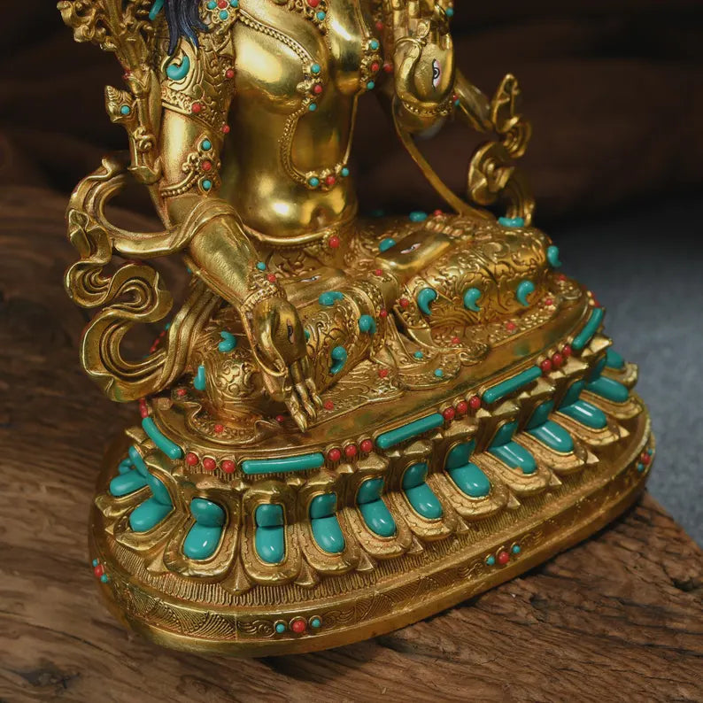 Bronze White Tara Buddha Statue: Tibet/Nepal Home Decor (16cm x12cm x22cm)