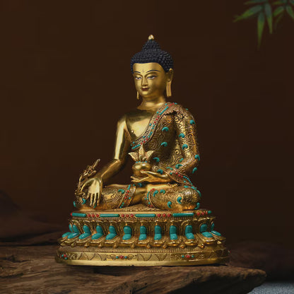 Bronze Medicine Buddha Statue: Tibetan Prayer Altar Decor