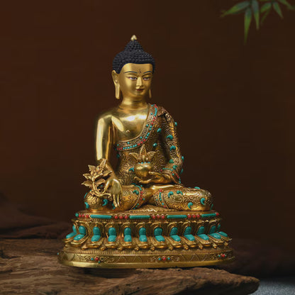 Bronze Medicine Buddha Statue: Tibetan Prayer Altar Decor