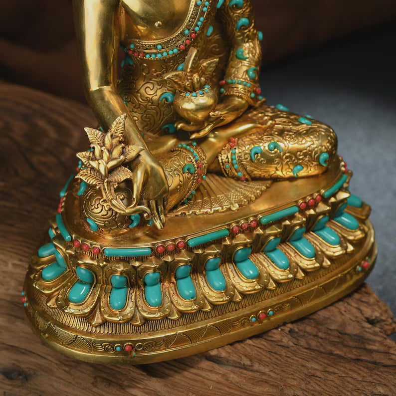 Bronze Medicine Buddha Statue: Tibetan Prayer Altar Decor