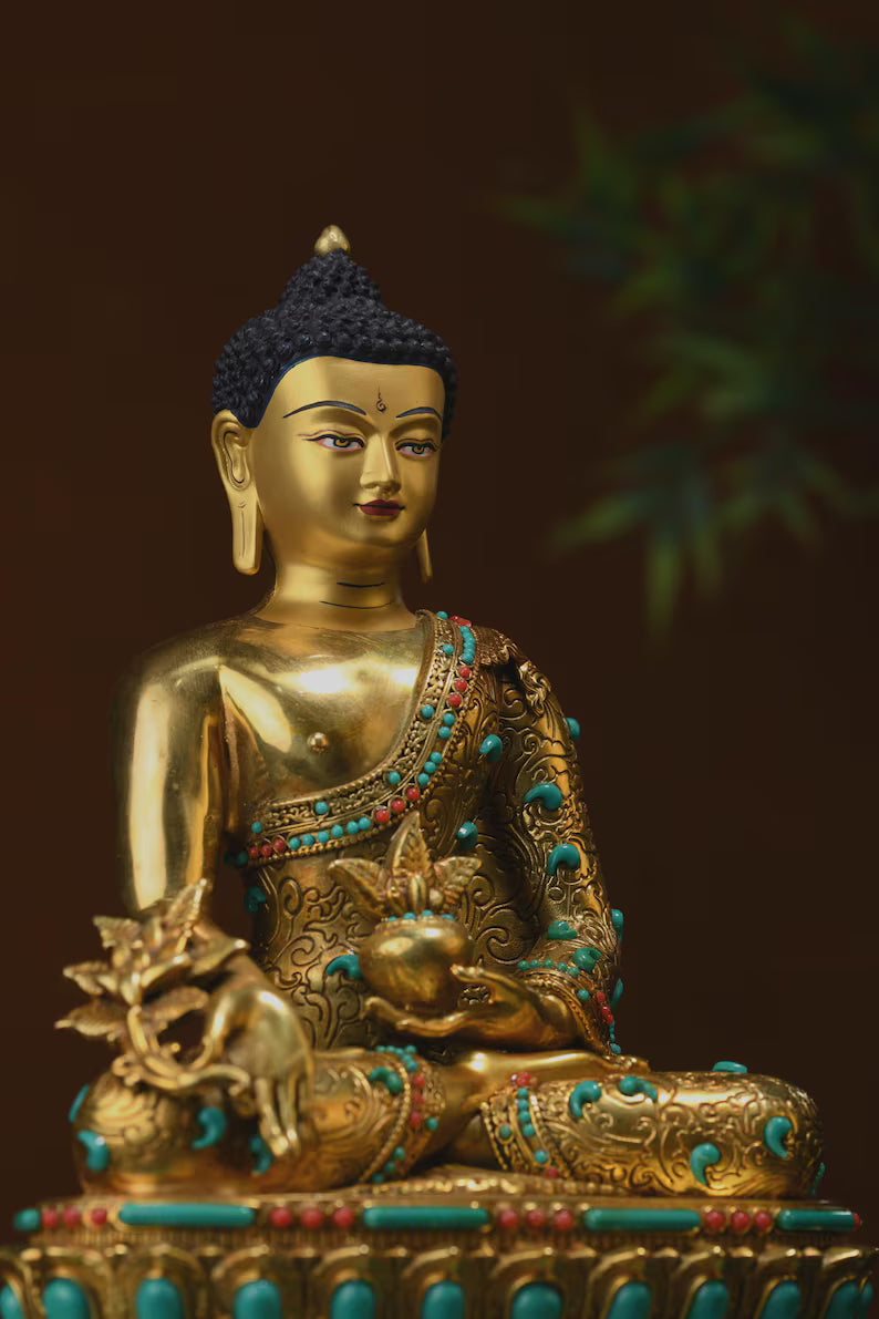 Bronze Medicine Buddha Statue: Tibetan Prayer Altar Decor