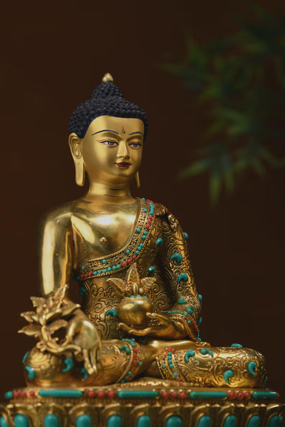 Bronze Medicine Buddha Statue: Tibetan Prayer Altar Decor