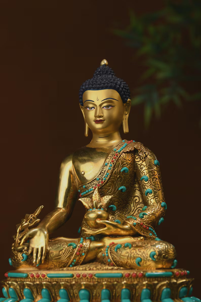 Bronze Medicine Buddha Statue: Tibetan Prayer Altar Decor