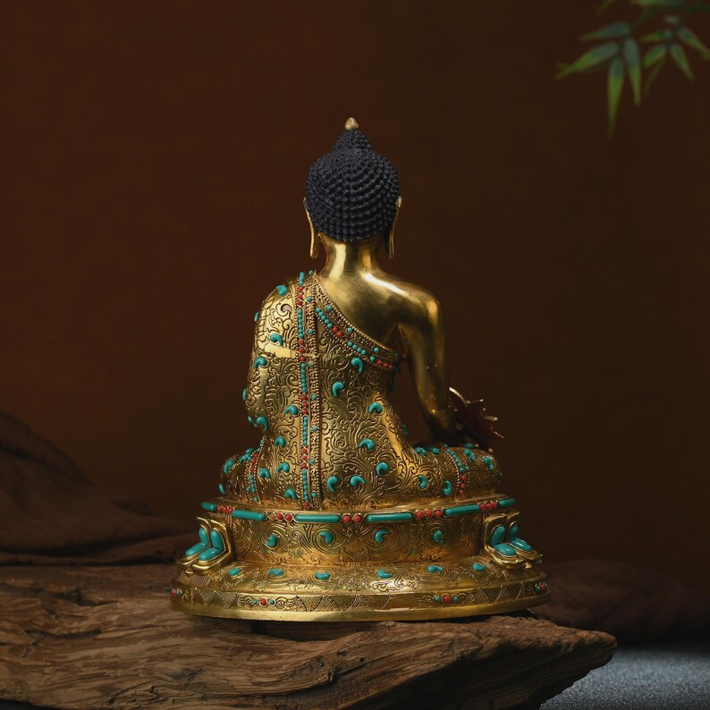 Bronze Medicine Buddha Statue: Tibetan Prayer Altar Decor