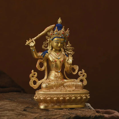 Tibet/Nepal - Manjusri Bodhisattva Statue, Brass Statue, (Sanskrit: Maňjuśrī), Prayer Ceremony，Manjusri，Manjughosha，Vadisimha，Monju