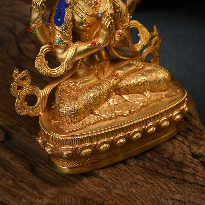 Tibet/Nepal-Seiko-Bronze Buddha Statue (Four-Armed Guanyin)，Home decoration, Buddha sculpture, anniversary, gift, Christmas