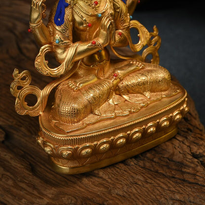 Tibet/Nepal-Seiko-Bronze Buddha Statue (Four-Armed Guanyin)，Home decoration, Buddha sculpture, anniversary, gift, Christmas