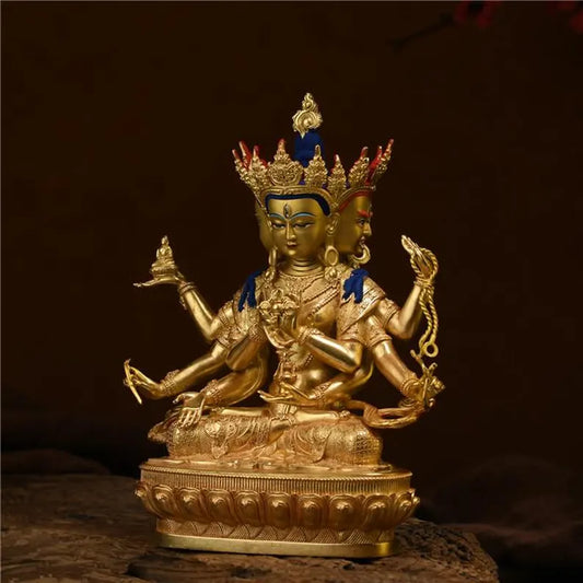 Handmade Brass Ushnishavijaya Buddha Statue: Three-Headed Tibetan Decor