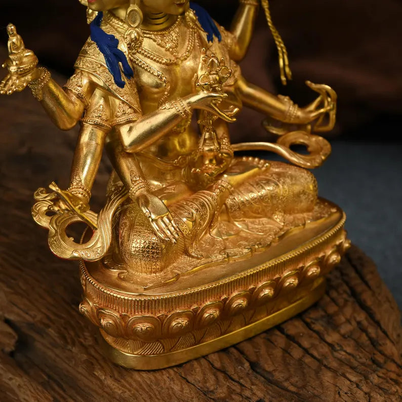 Handmade Brass Ushnishavijaya Buddha Statue: Three-Headed Tibetan Decor