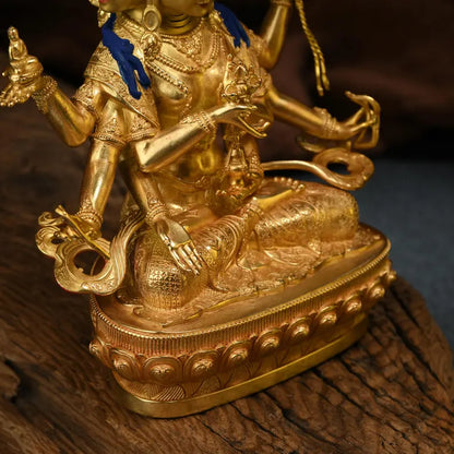 Handmade Brass Ushnishavijaya Buddha Statue: Three-Headed Tibetan Decor
