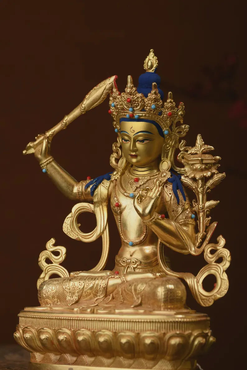 Tibet/Nepal - Manjusri Bodhisattva Statue, Brass Statue, (Sanskrit: Maňjuśrī), Prayer Ceremony，Manjusri，Manjughosha，Vadisimha，Monju