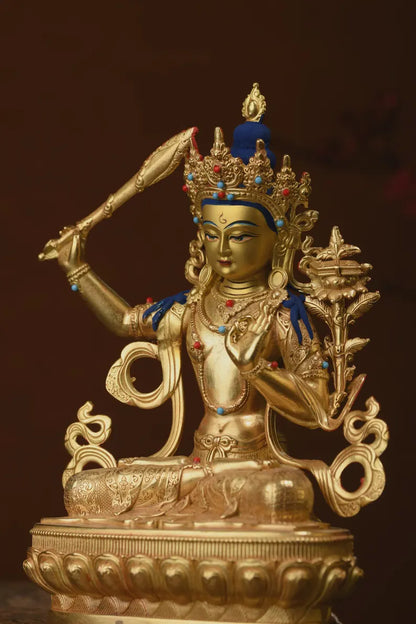 Tibet/Nepal - Manjusri Bodhisattva Statue, Brass Statue, (Sanskrit: Maňjuśrī), Prayer Ceremony，Manjusri，Manjughosha，Vadisimha，Monju