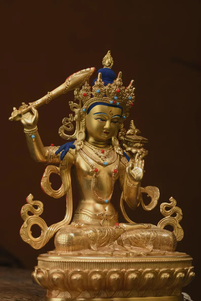 Tibet/Nepal - Manjusri Bodhisattva Statue, Brass Statue, (Sanskrit: Maňjuśrī), Prayer Ceremony，Manjusri，Manjughosha，Vadisimha，Monju