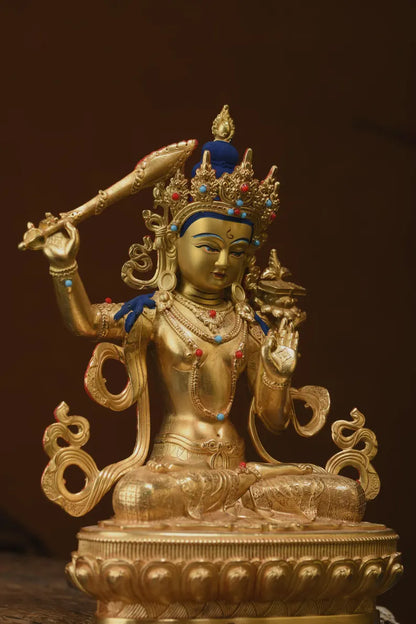Tibet/Nepal - Manjusri Bodhisattva Statue, Brass Statue, (Sanskrit: Maňjuśrī), Prayer Ceremony，Manjusri，Manjughosha，Vadisimha，Monju