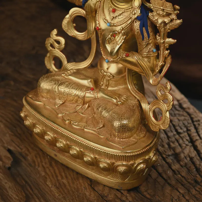 Tibet/Nepal - Manjusri Bodhisattva Statue, Brass Statue, (Sanskrit: Maňjuśrī), Prayer Ceremony，Manjusri，Manjughosha，Vadisimha，Monju