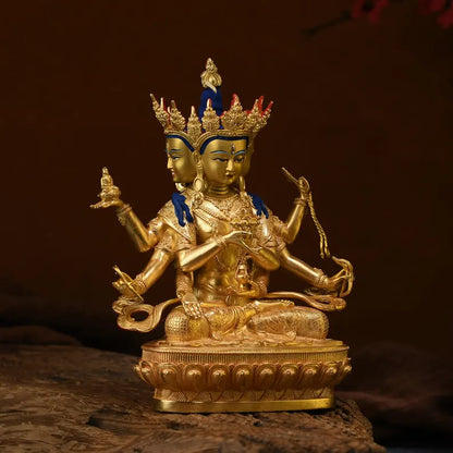 Handmade Brass Ushnishavijaya Buddha Statue: Three-Headed Tibetan Decor