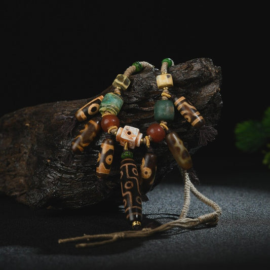 Tibetan/Himalayan Antique Necklace, Dzi Agate Bracelet, Hand Woven Bodi Dzi Necklace Chain, Prayer, Gift, Amulet