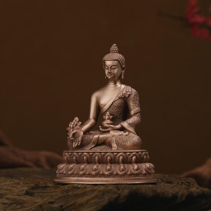 Medicine Rishi Light Tathagata,(Medicine Buddha), Sanskrit Bhai? ajya guru vaid rya prabh arajja, Bronze Buddha, prayer, ritual.