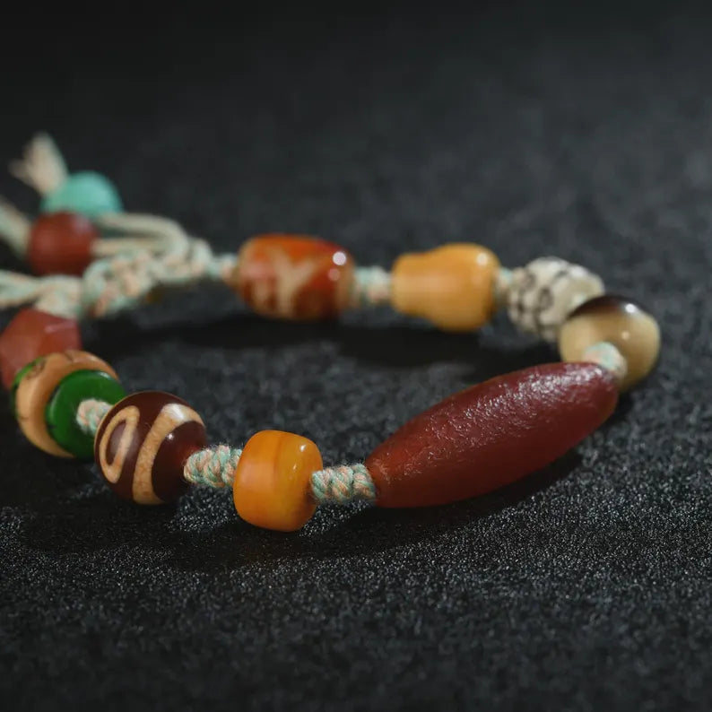 Tibetan/Himalayan antique bracelet, Agate Dzi Bracelet, hand woven Boedi Tianzhu bracelets, prayer, gifts, amulets，